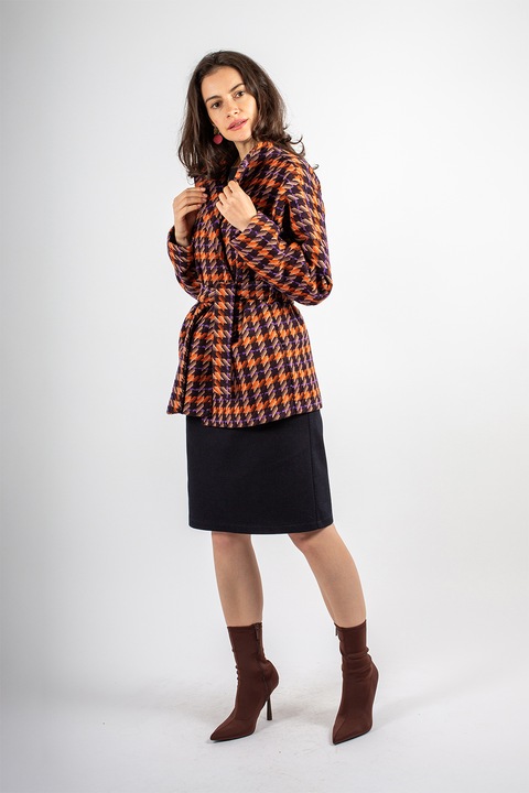 Couture de Marie, Haina scurta din amestec de lana, in carouri, Portocaliu/Violet/Bej