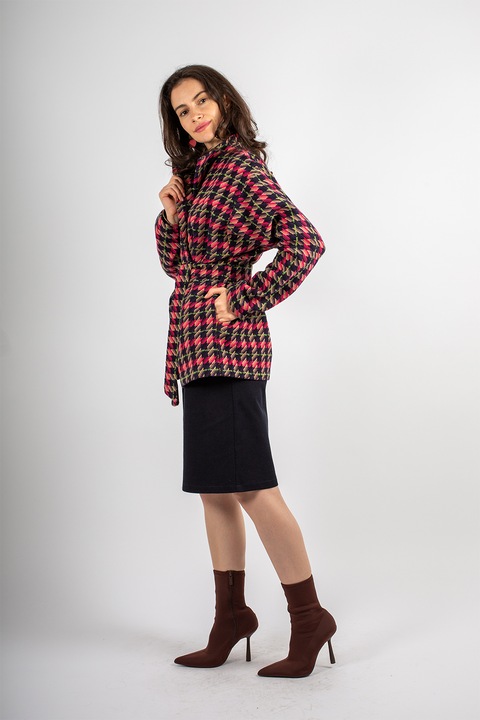 Couture de Marie, Haina scurta din amestec de lana, in carouri, Negru/Bej/Roz