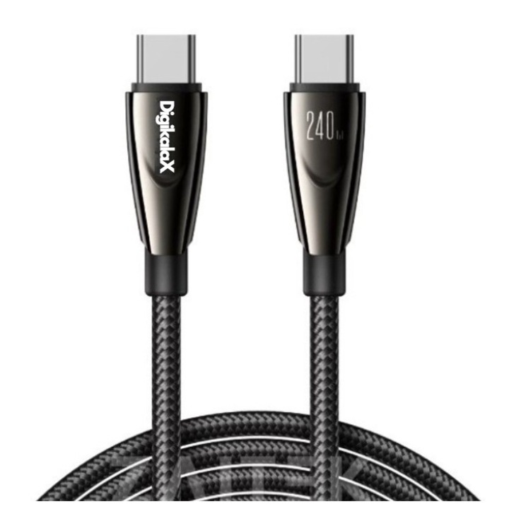 Cablu Date si Incarcare Fast Charge DigikalaX@, USB-C, PD240W, QC3.0, LED, 1.2m, Negru