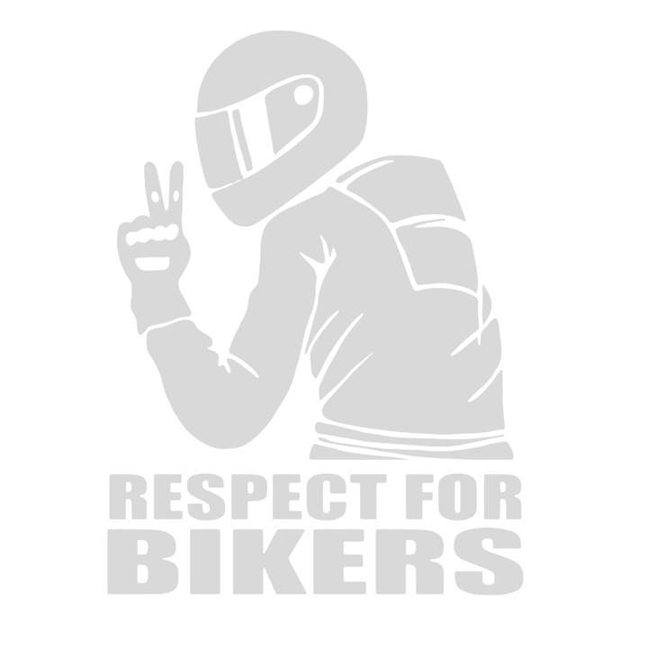 Sticker Respect for Bikers, argintiu, 15cm