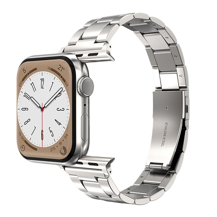 Okosóra szíj, HUANLONG, rozsdamentes acél, Apple Watch Ultra/SE/10/9/8/7/6/5/4/3/2/1, ezüst