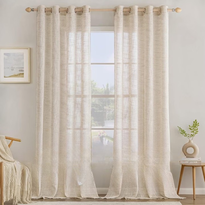 Комплект 2 пердета MIULEE, с халки, вид лен, полупрозрачни, 140 х 215 см, естествено бежово