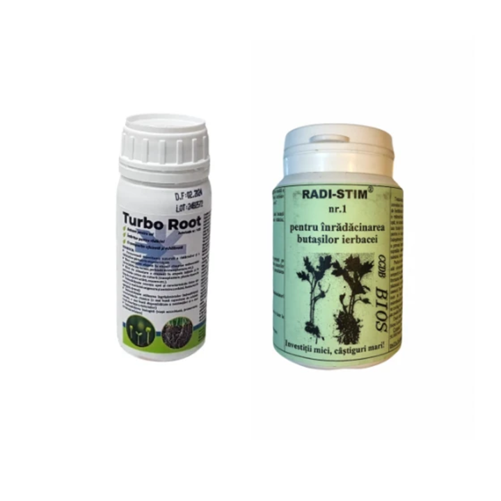 Pachet inradacinare Biostimulator pentru inradacinarea butasilor ierbacei Radi Stim 1, 500 grame + Biostimulator inradacinare Turbo Root, 500 ml