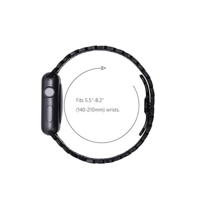 Okosóra szíj, HUANLONG, rozsdamentes acél, Apple Watch-al kompatibilis, 38/40/41mm/42mm (10-es sorozat), fekete
