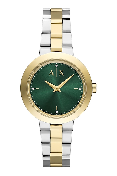 ARMANI EXCHANGE, Часовник от неръждаема стомана с двуцветна верижка, Сребрист, Златист