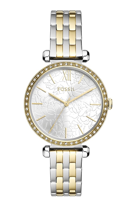 Fossil, Часовник от неръждаема стомана с кристали, Сребрист, Златист, Бял