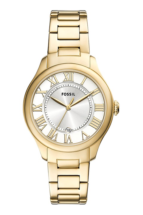 Fossil, Часовник с верижка и лого на циферблата, Златист, Бял