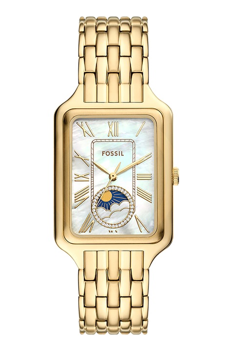 Fossil, Ceas-bratara dreptunghiular, Auriu, Alb optic