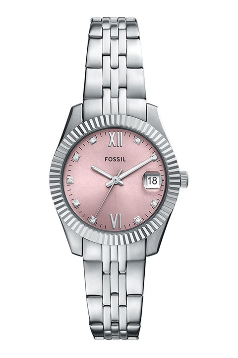 Fossil, Овален часовник от неръждаема стомана, Сребрист, Розов