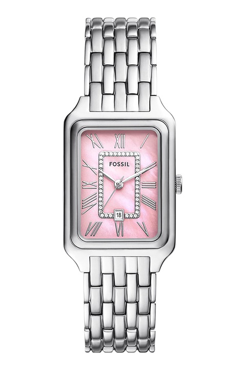 Fossil, Ceas din otel inoxidabil cu cristale, Argintiu, Roz pastel