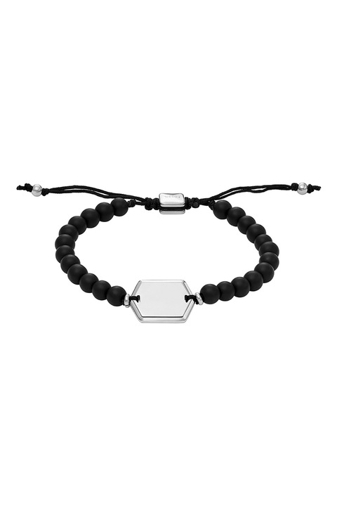 Fossil, Bratara ajustabila cu margele, Negru, Argintiu