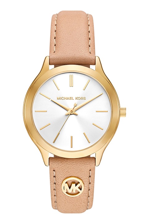 Michael Kors, Ceas cu o curea din piele, Auriu, Bej, Alb optic