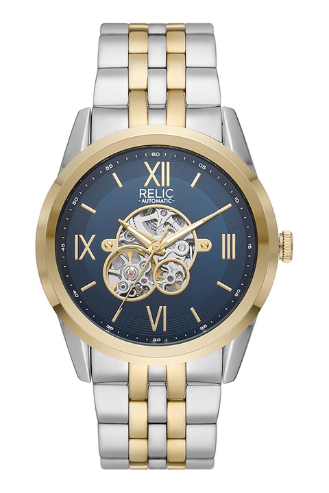 Relic, Ceas automatic cu logo pe cadran, Argintiu, Auriu, Albastru prafuit