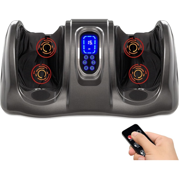 Професионален масажор за крака RELAXO™ Dr.Feet PLUS Биометричен 3D, LCD сензорен екран/дистанционно управление, Терапевтична рефлексология, Дълбоко месене и търкаляне, Мулти-масаж X 3, Автоматичен режим, Подобрява кръвообращението, Релаксация, Сребро