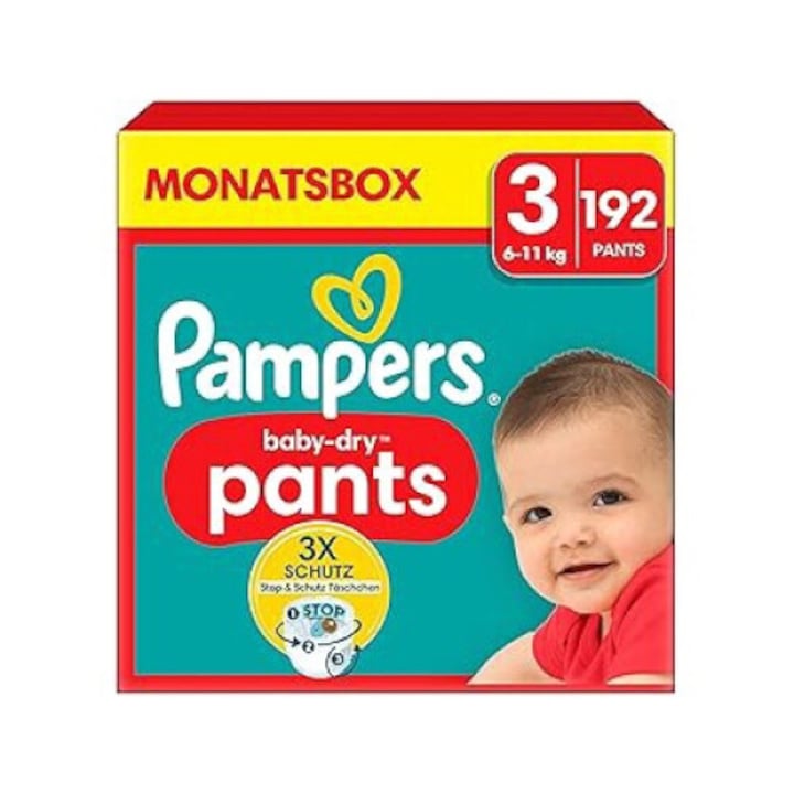 Гащички Pampers Pants Size 3 (6-11 kg) Baby-Dry, Monthly Box, 192 броя