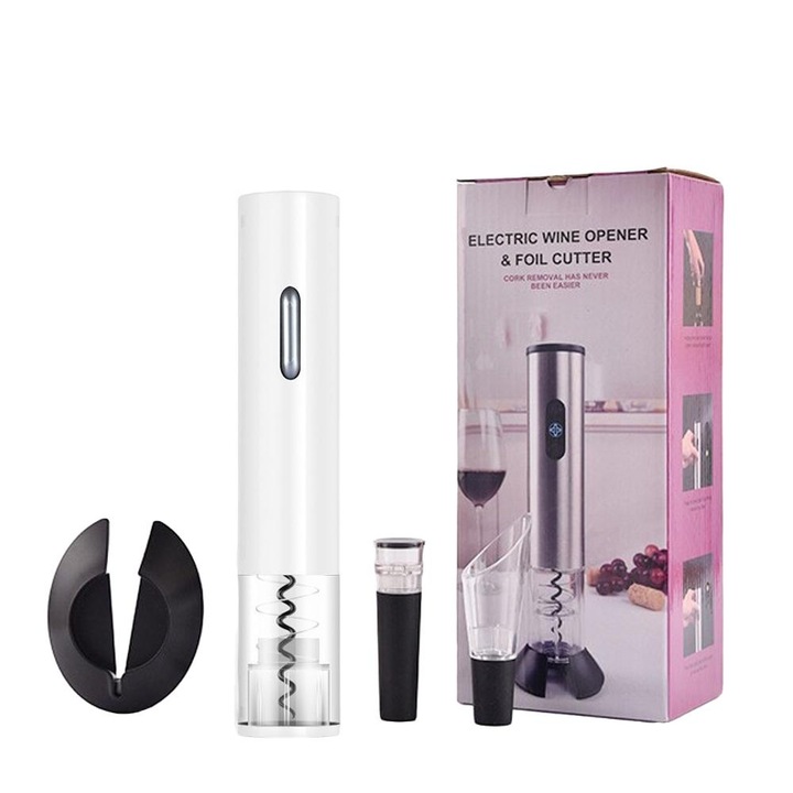 Elektromos dugóhúzó készlet, fekete/fehér, 4 db, rozsdamentes acél, 20x4,5x4,5 cm