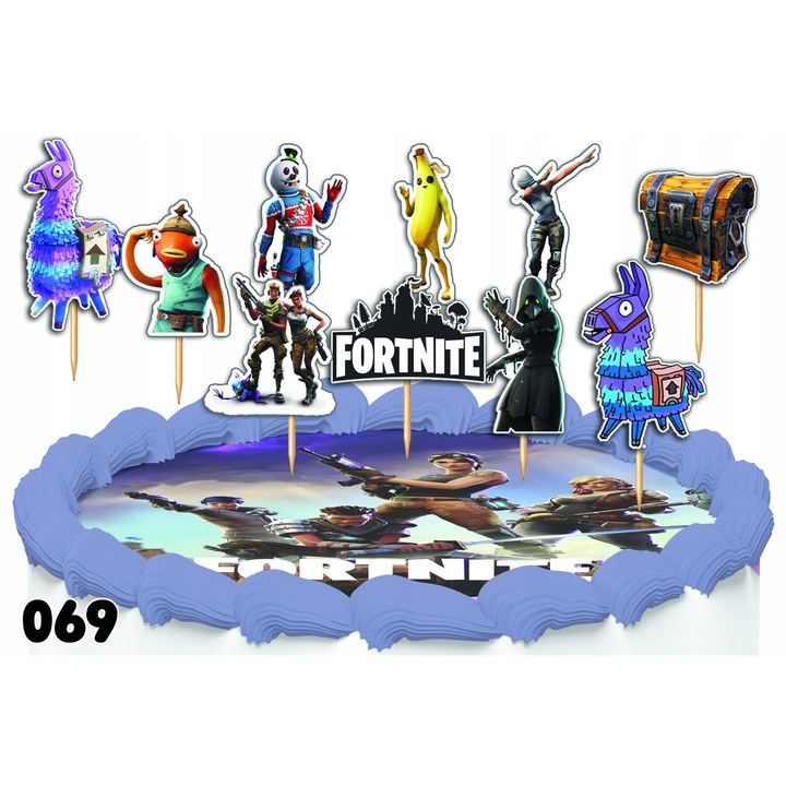 Комплект топери за торта Dodo, Fortnite, многоцветен, 10 броя, 9 см