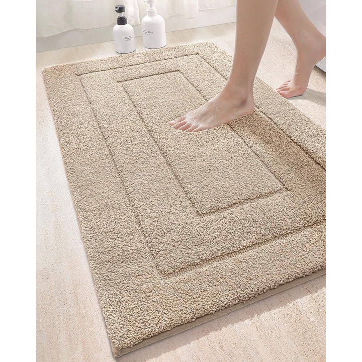 BUANIERT™ пухкава постелка за баня, абсорбираща, неплъзгаща се подложка, много мека на допир, модерен дизайн, 80x50 см, бежова