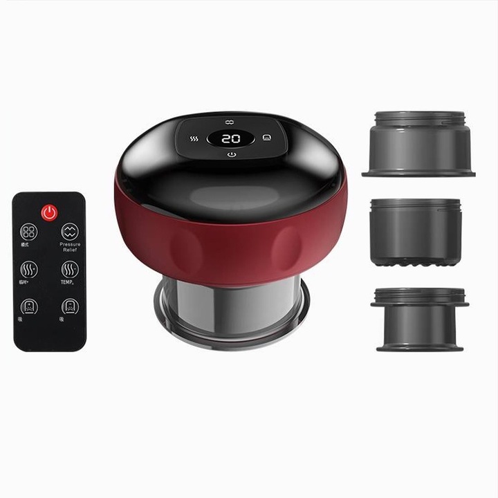 Комплект електрически вендузи за масаж, BOMSTOM, 12 степени на нагряване и налягане, червен, 3 сменяеми глави