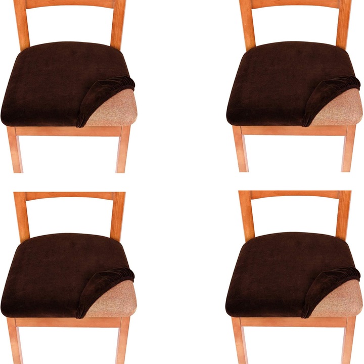 Set 4 Huse Scaun, SINBINTA, Huse pentru scaune elastice, Gros, Moale, Antirid, Rezistent la uzura si rezistent, Usor de curatat, Masina de spalat, Pentru bucatarie, sufragerie, hoteluri, restaurant, Poliester, Universala, Maro