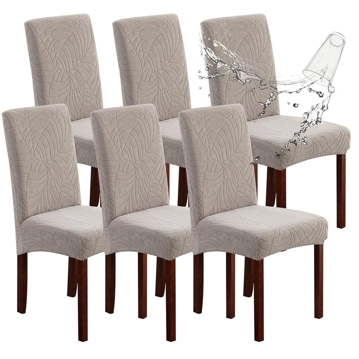 Set 6 Huse Scaun, SINBINTA, Huse pentru scaune elastice, Impermeabil, Fara decolorare, Fara minge, Moale si confortabil, Usor de curatat, Masina de spalat, Pentru bucatarie, sufragerie, hoteluri, restaurant, Poliester, Universala, Gri