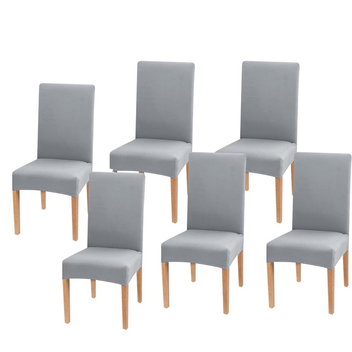 Set 6 Huse Scaun, SINBINTA, Huse pentru scaune elastice, Fara decolorare, Fara minge, Moale si confortabil, Usor de curatat, Masina de spalat, Pentru bucatarie, sufragerie, hoteluri, restaurant, Poliester, Universala, Gri