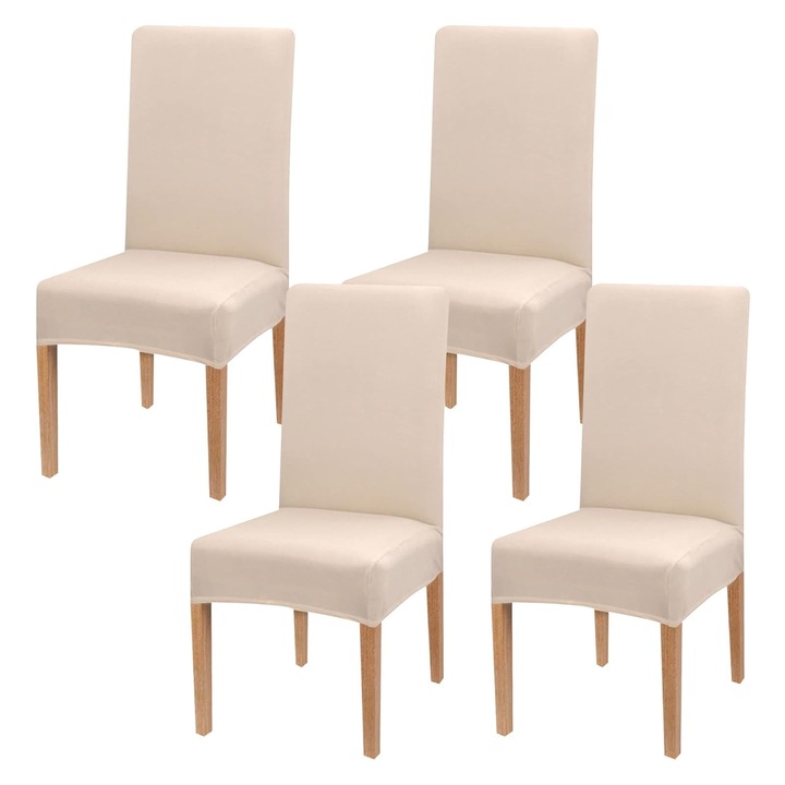 Set 4 Huse Scaun, SINBINTA, Huse pentru scaune elastice, Fara decolorare, Fara minge, Moale si confortabil, Usor de curatat, Masina de spalat, Pentru bucatarie, sufragerie, hoteluri, restaurant, Poliester, Universala, Bej