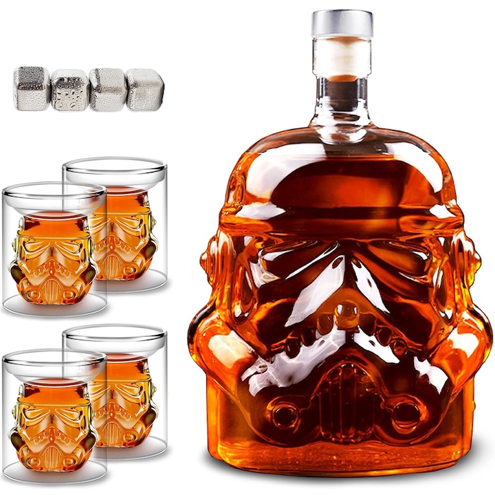 Комплект гарафи за уиски Star Wars, Estanny, с 4 чаши от 150 ml, 4 кубчета лед, 750 ml, прозрачен, мъжки, аксесоари за бар, прозрачен