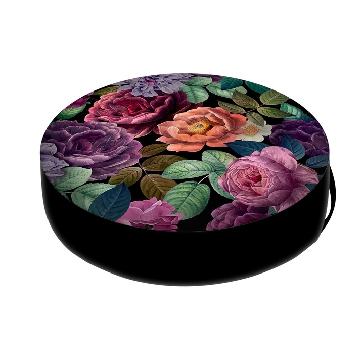 Bertoni, saltea pisici, rotunda, Enigma, 50 x10 cm, Negru/Multiflower