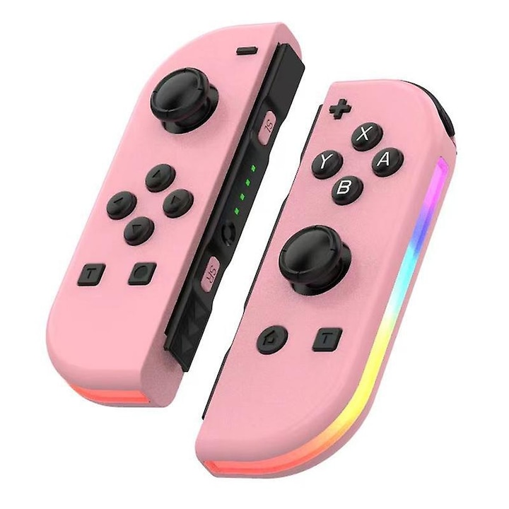 Vezeték nélküli játékvezérlő RGB-vel (Nintendo Switch/OLED/LITE konzolokhoz), Joy-Con vezérlők Switchhez, Gamepad joystick vezérlő, kettős rezgéssel, Turbo, 2 db-os vezérlőkészlet, rózsaszín