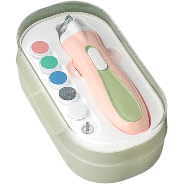 Set pila electrica pentru copii si bebelusi, ABS, 6 accesorii, cu lumina led, roz pudrat