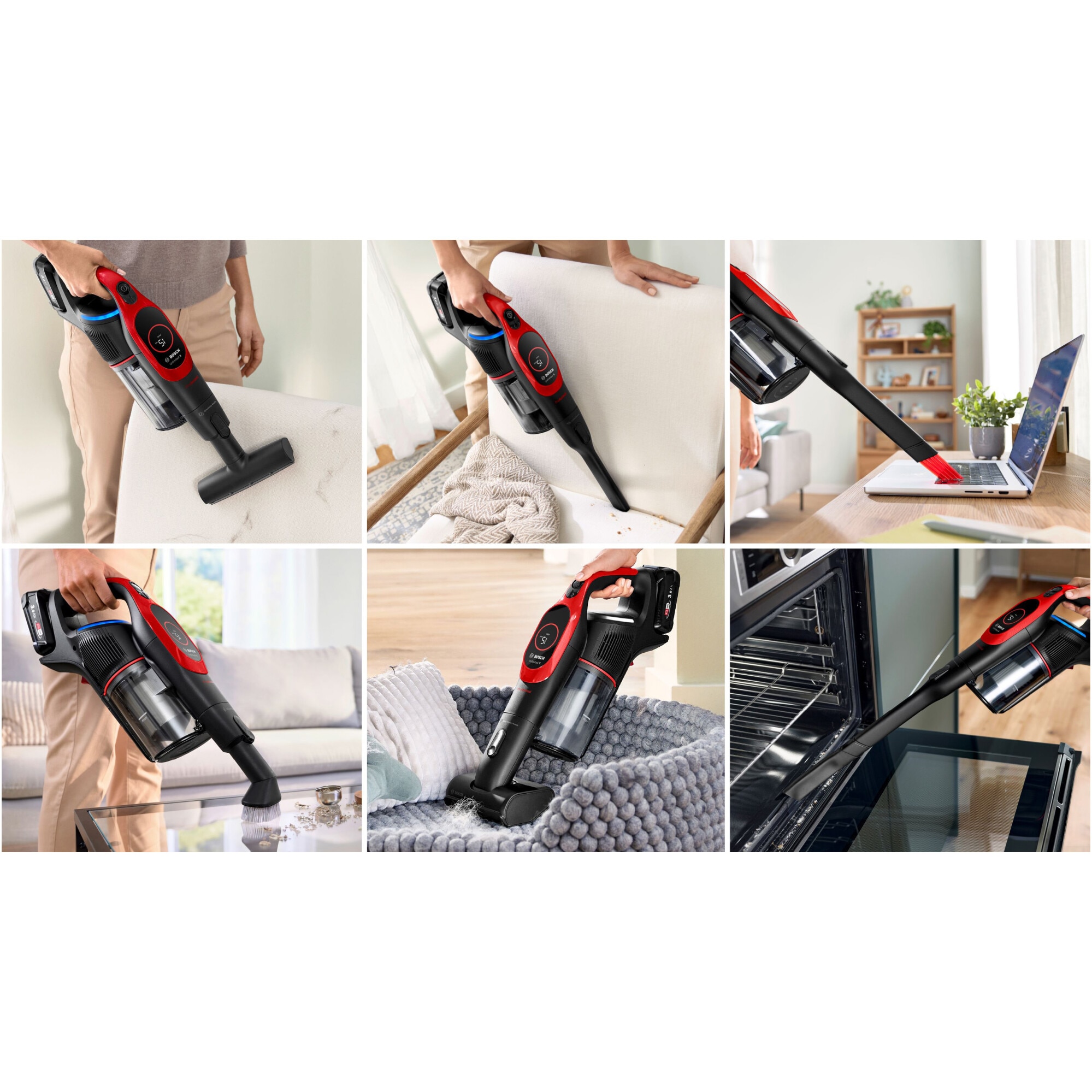 Aspirator cu acumulatori Bosch Unlimited 9 BBS931PET, baterie 3 Ah, 3 moduri de curatare, Perie MicroClean, Mini perie Turbo Zoo, duza spatii inguste, perie mobilier, perie xxl tapiterie, Senzor MicroClean, Autonomie pana la 60 min. Rosu