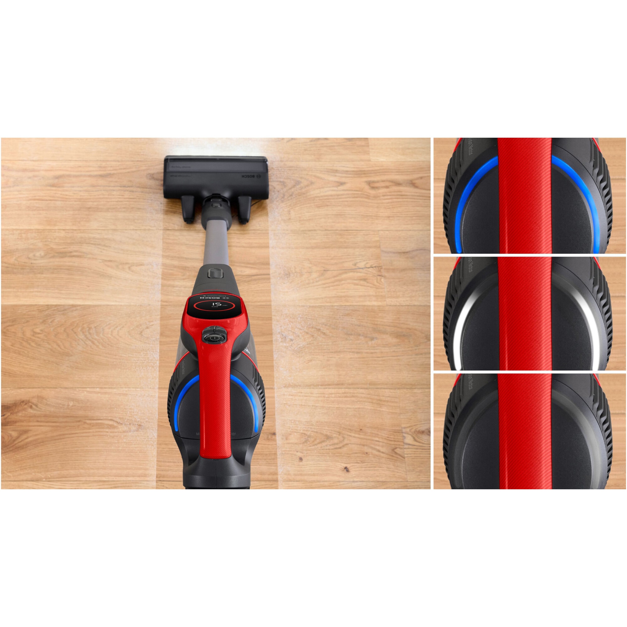 Aspirator cu acumulatori Bosch Unlimited 9 BBS931PET, baterie 3 Ah, 3 moduri de curatare, Perie MicroClean, Mini perie Turbo Zoo, duza spatii inguste, perie mobilier, perie xxl tapiterie, Senzor MicroClean, Autonomie pana la 60 min. Rosu