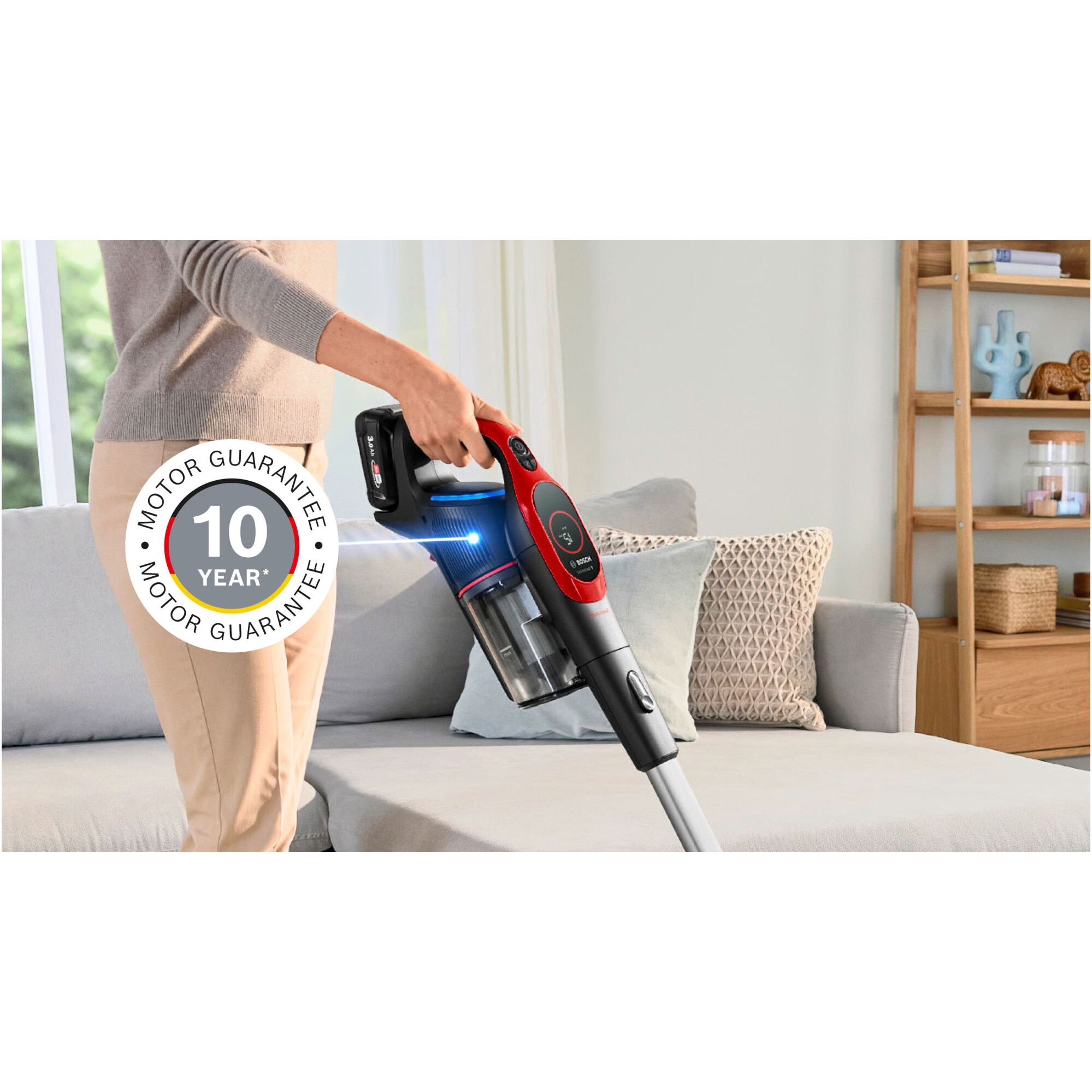 Aspirator cu acumulatori Bosch Unlimited 9 BBS931PET, baterie 3 Ah, 3 moduri de curatare, Perie MicroClean, Mini perie Turbo Zoo, duza spatii inguste, perie mobilier, perie xxl tapiterie, Senzor MicroClean, Autonomie pana la 60 min. Rosu