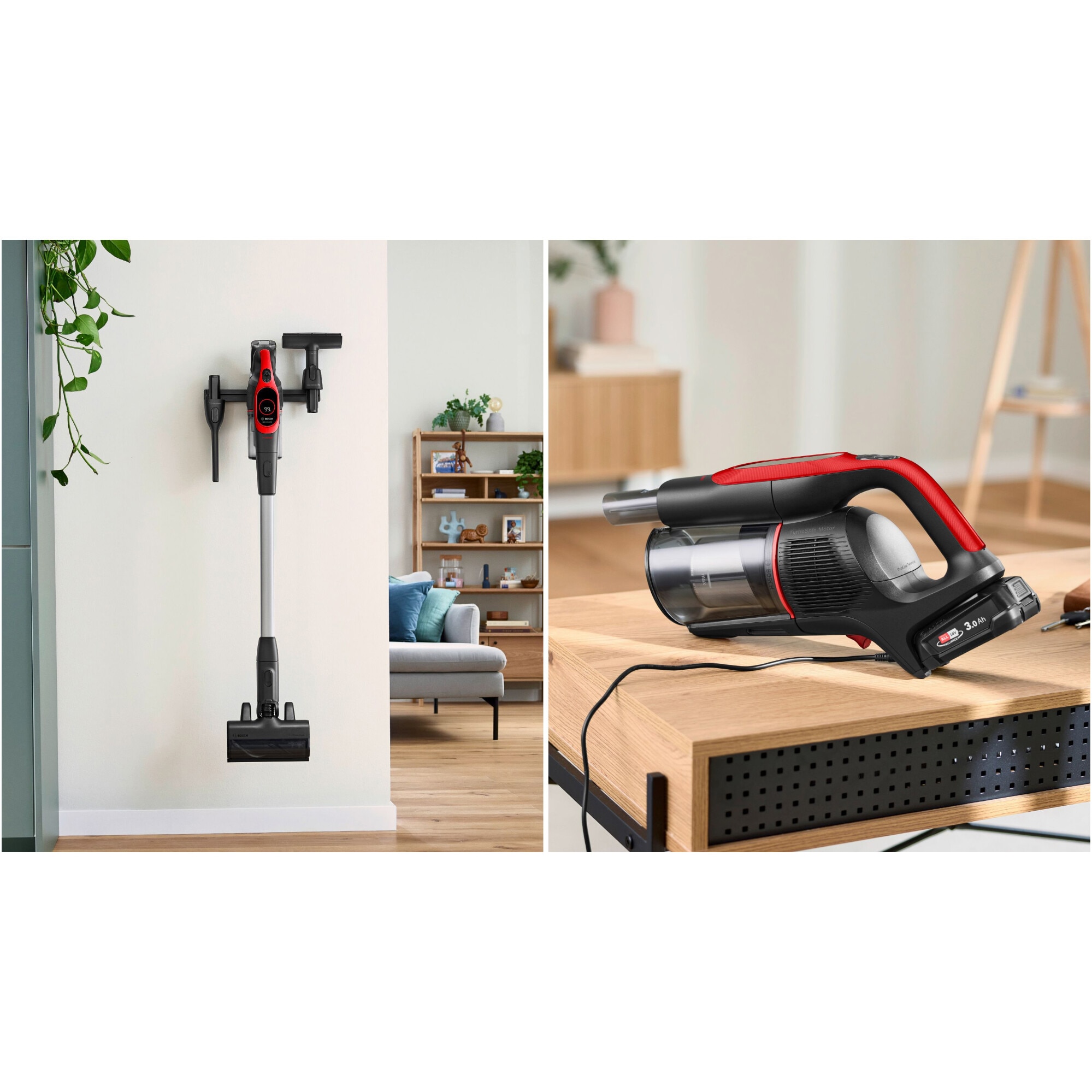 Aspirator cu acumulatori Bosch Unlimited 9 BBS931PET, baterie 3 Ah, 3 moduri de curatare, Perie MicroClean, Mini perie Turbo Zoo, duza spatii inguste, perie mobilier, perie xxl tapiterie, Senzor MicroClean, Autonomie pana la 60 min. Rosu