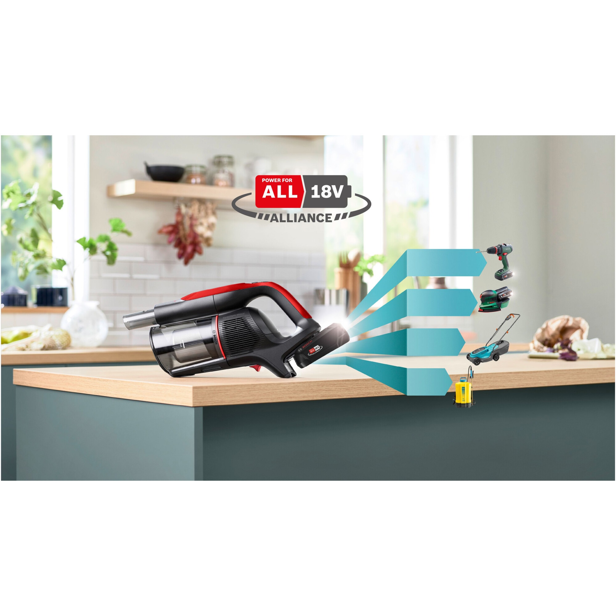 Aspirator cu acumulatori Bosch Unlimited 9 BBS931PET, baterie 3 Ah, 3 moduri de curatare, Perie MicroClean, Mini perie Turbo Zoo, duza spatii inguste, perie mobilier, perie xxl tapiterie, Senzor MicroClean, Autonomie pana la 60 min. Rosu