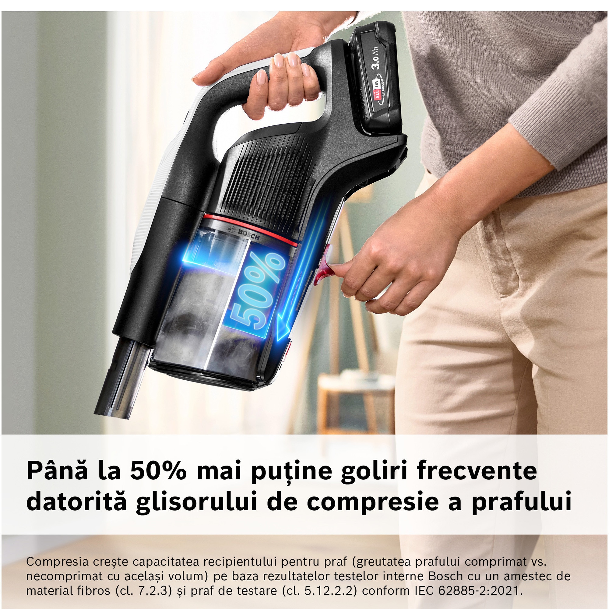 Aspirator cu acumulatori Bosch Unlimited 9 BBS931WBA, baterie 3 Ah, 3 moduri de curatare, Perie MicroClean, Perie xxl tapiterie, 99.9% aspirare praf, duza pt spatii inguste, Senzor MicroClean, Autonomie pana la 60 min. Alb