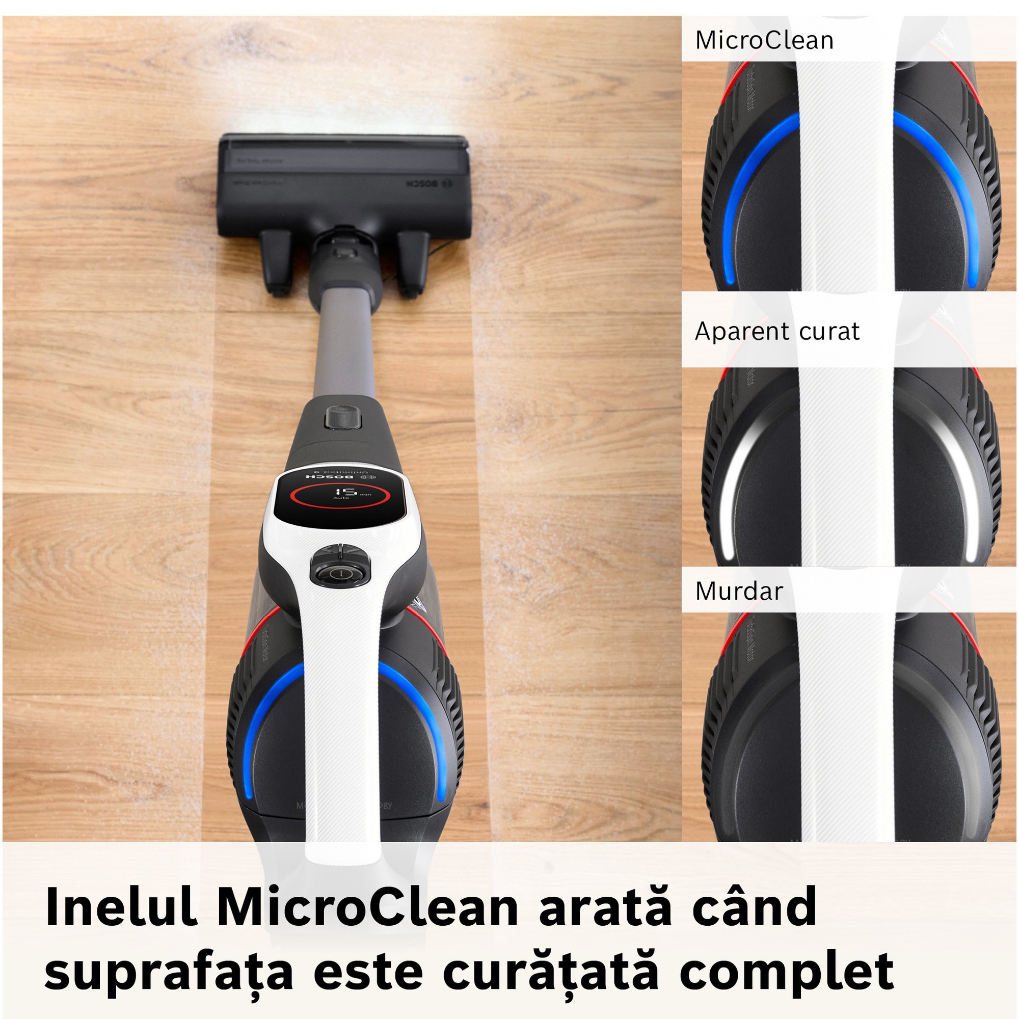 Aspirator cu acumulatori Bosch Unlimited 9 BBS931WBA, baterie 3 Ah, 3 moduri de curatare, Perie MicroClean, Perie xxl tapiterie, 99.9% aspirare praf, duza pt spatii inguste, Senzor MicroClean, Autonomie pana la 60 min. Alb