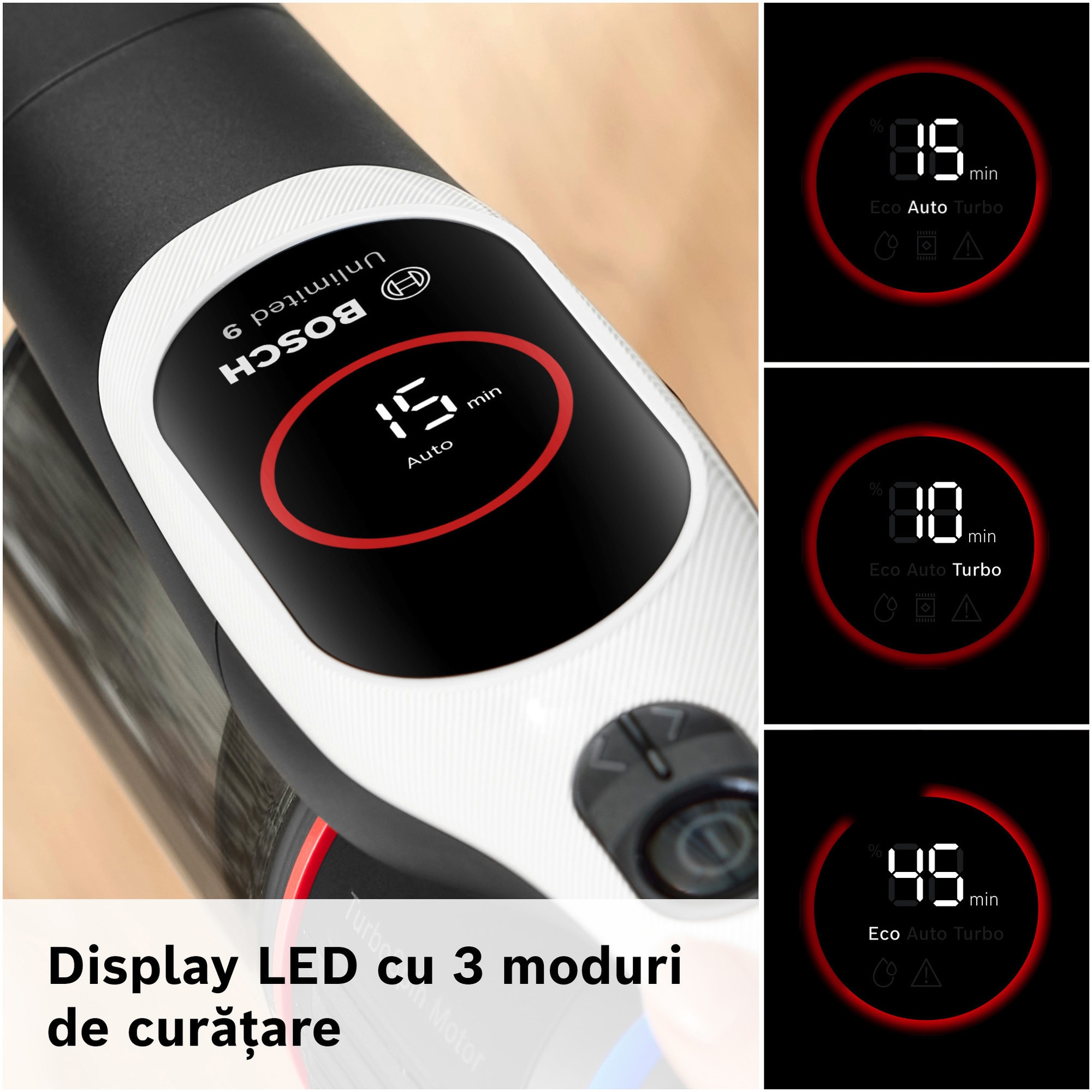 Aspirator cu acumulatori Bosch Unlimited 9 BBS931WBA, baterie 3 Ah, 3 moduri de curatare, Perie MicroClean, Perie xxl tapiterie, 99.9% aspirare praf, duza pt spatii inguste, Senzor MicroClean, Autonomie pana la 60 min. Alb