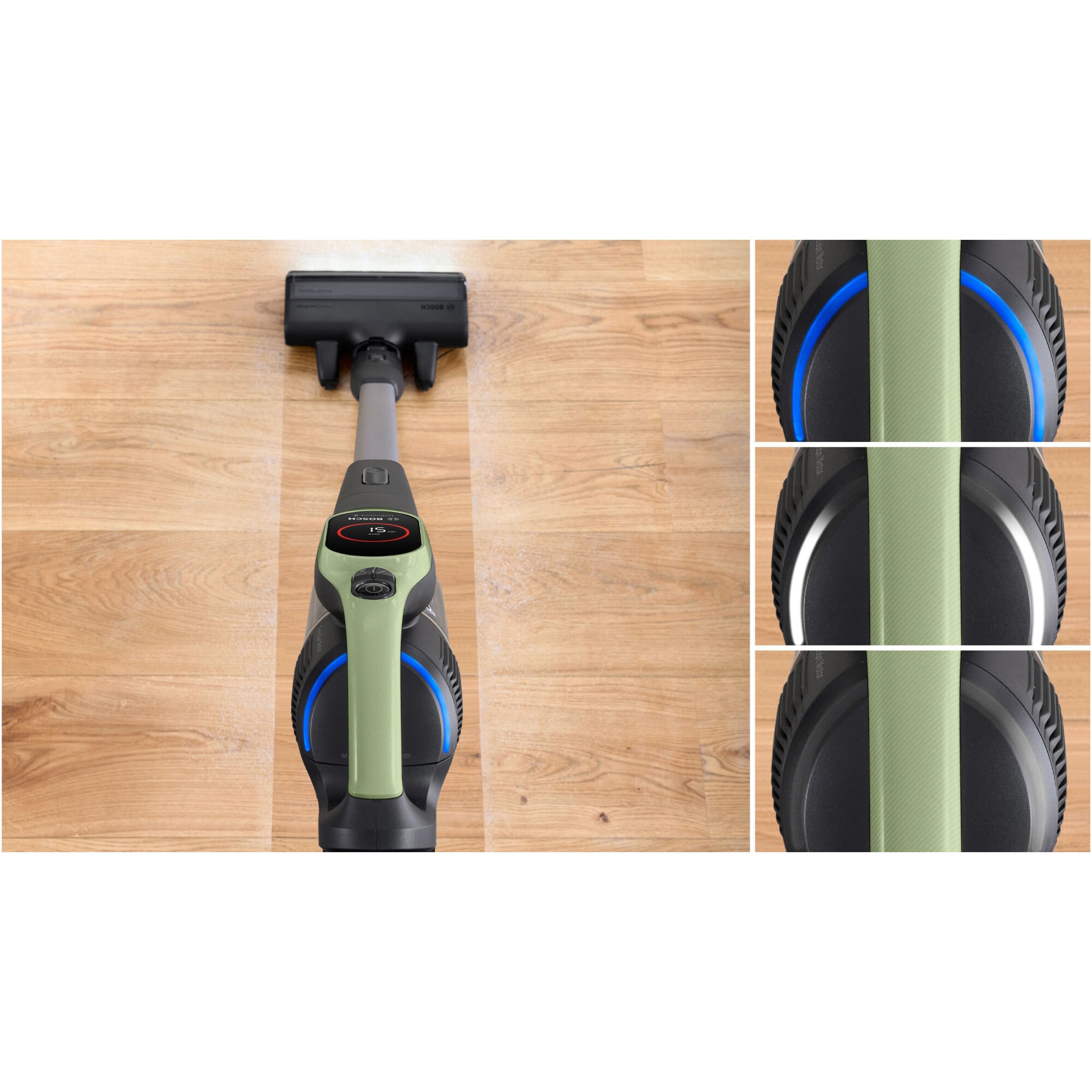 Aspirator cu acumulatori Bosch Unlimited 9 BBS921TBA, baterie 3 Ah, 3 moduri de curatare, Perie MicroClean cu sistem anti incurcare par, duza spatii inguste, Senzor MicroClean, Autonomie pana la 60 min. Verde