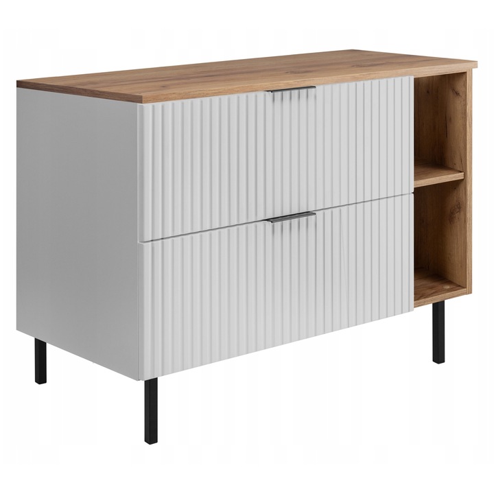 Set Mobilier Baie, Rodan, Flow, De Sine Statator, Soft Close, Dulap - 46x80x57cm, Raft - 46x20x57cm, Blat - 46.5x100.6x1.6cm, Alb/Stejar Craft Auriu