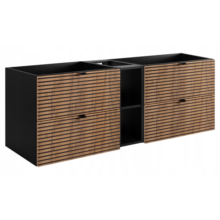 Set Mobilier Baie, RODAN, Loft, Suspendat, Soft close, Dulap - 46x60x57cm, Biblioteca - 46x20x57cm, Negru/Stejar craft auriu