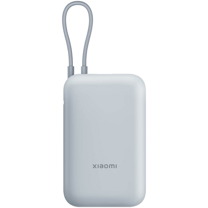 Външна батерия Xiaomi, 10 000 mAh, 22,5 W, MAX power, Компактна, Многократно зареждане, Li-ion, Вграден кабел, Пастелно син