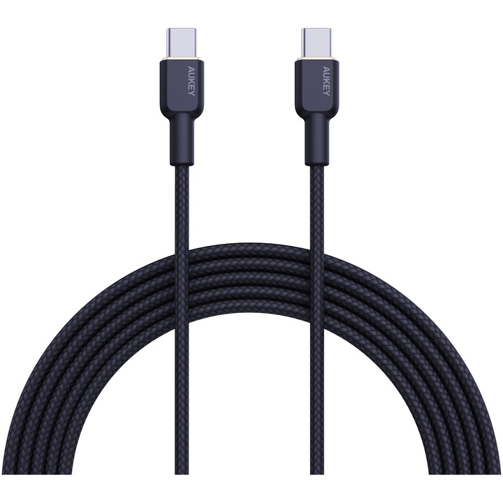 Кабел AUKEY CB-NCC1 C към C 60W/480Mbps 1M, оплетен USB2.0 кабел, черен