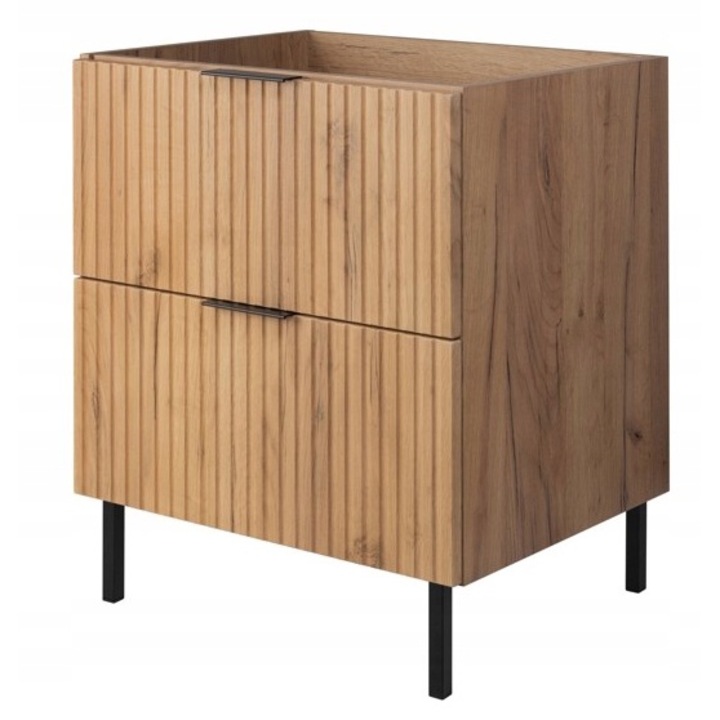 Dulap de baie RODAN, FLOW 60, MDF, De sine statator, Soft close/Spatiu depozitare/Rezistent la umezeala, Dulap - 46 cm x 60 cm x 77 cm, Negru/Stejar auriu, Mat