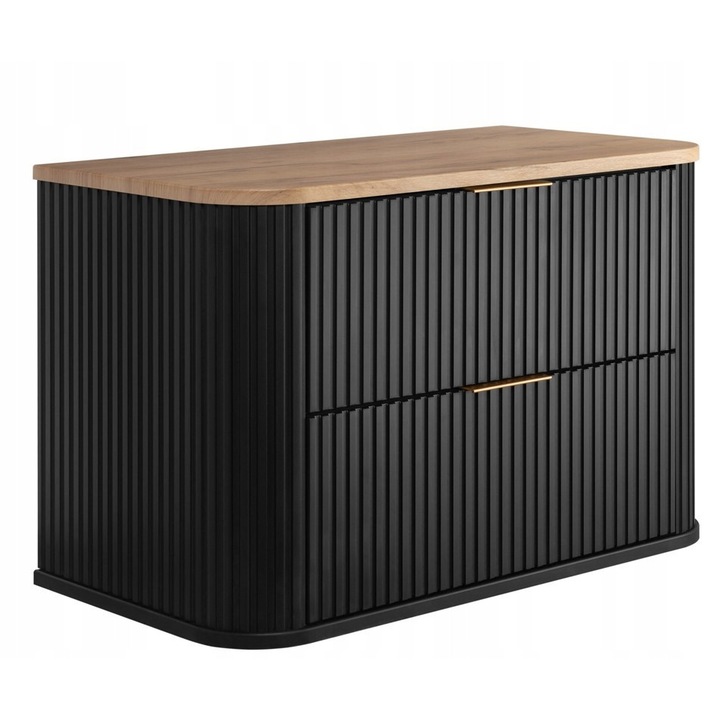 Dulap de baie RODAN, ELEGANCE 80, MDF, De sine statator, Soft close/Spatiu depozitare/Rezistent la umezeala, Dulap - 41.5 cm x 80.4 cm x 51.7 cm, Negru/Stejar auriu, Mat