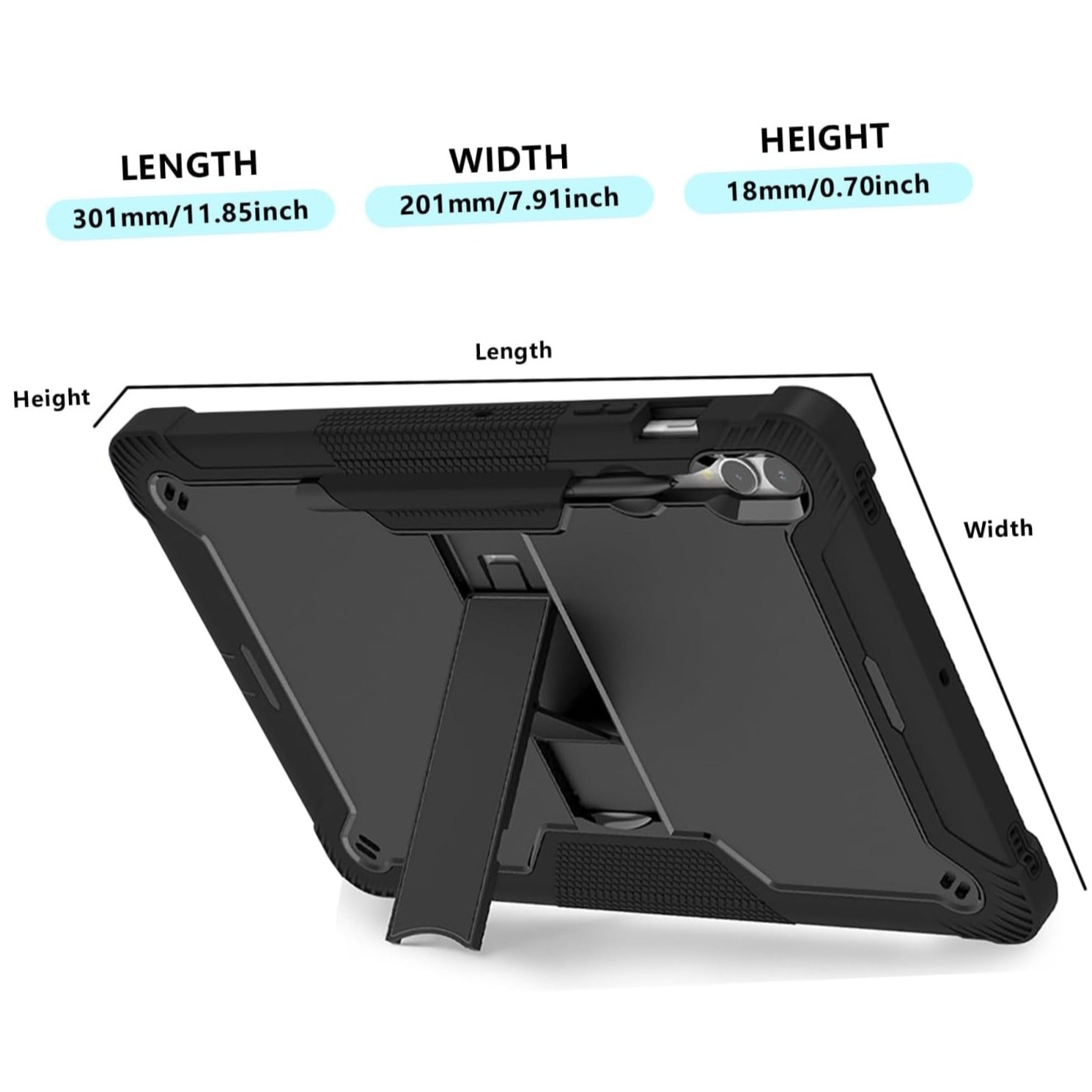 Husa tableta pentru Samsung Galaxy Tab S9 Plus/pentru S9 FE+ 12.4'' 2023, Ideala pentru Utilizare Zilnica, Antisoc si Anti-zgarieturi, Negru, Durabil si rezistent la uzura