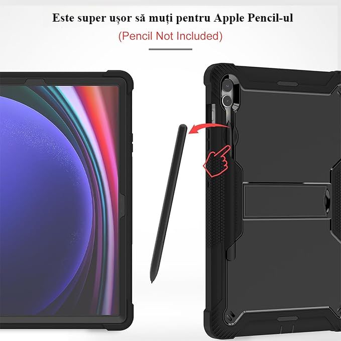 Husa tableta pentru Samsung Galaxy Tab S9 Plus/pentru S9 FE+ 12.4'' 2023, Ideala pentru Utilizare Zilnica, Antisoc si Anti-zgarieturi, Negru, Durabil si rezistent la uzura