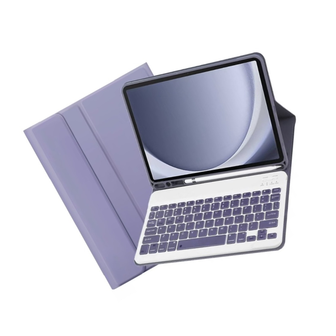 Husa cu tastatura pentru Samsung Galaxy Tab A9 SM-X110/SM-X115 8.7 inch si tastatura Bluetooth wireless, suport de pix, Functie de somn / trezire, incizie precisa, suprafata din piele PU, rezistenta la soc si cadere, suport multi unghi, 8.7inch, Mov