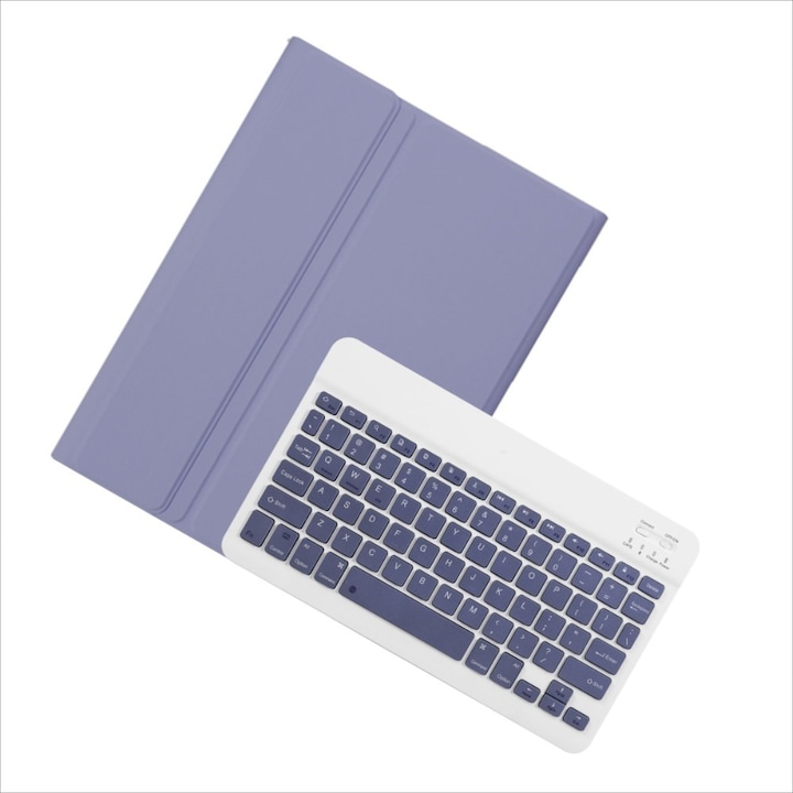 Husa cu tastatura pentru Samsung Galaxy Tab A9 SM-X110/SM-X115 8.7 inch si tastatura Bluetooth wireless, suport de pix, Functie de somn / trezire, incizie precisa, suprafata din piele PU, rezistenta la soc si cadere, suport multi unghi, 8.7inch, Mov